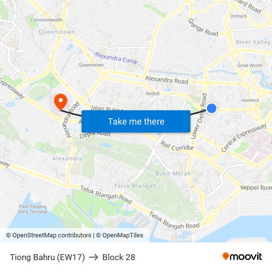 Tiong Bahru (EW17) to Block 28 map