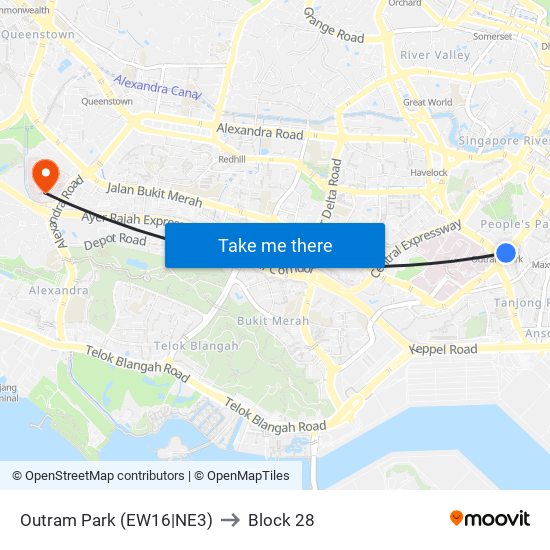 Outram Park (EW16|NE3) to Block 28 map