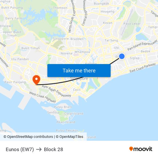 Eunos (EW7) to Block 28 map