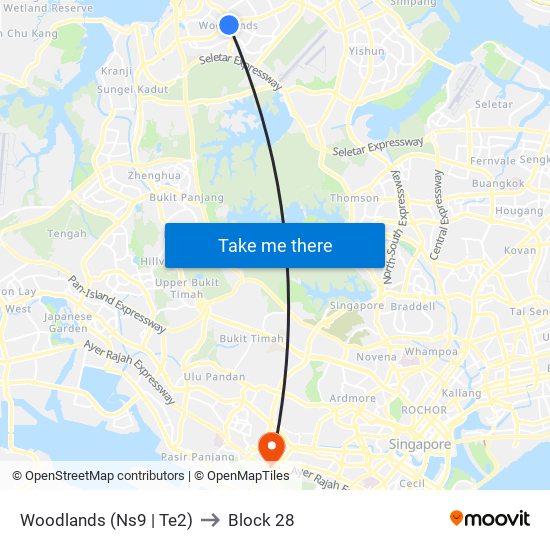 Woodlands (Ns9 | Te2) to Block 28 map