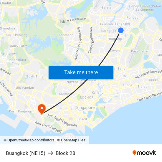 Buangkok (NE15) to Block 28 map
