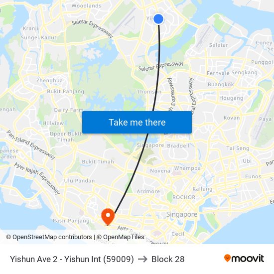 Yishun Ave 2 - Yishun Int (59009) to Block 28 map