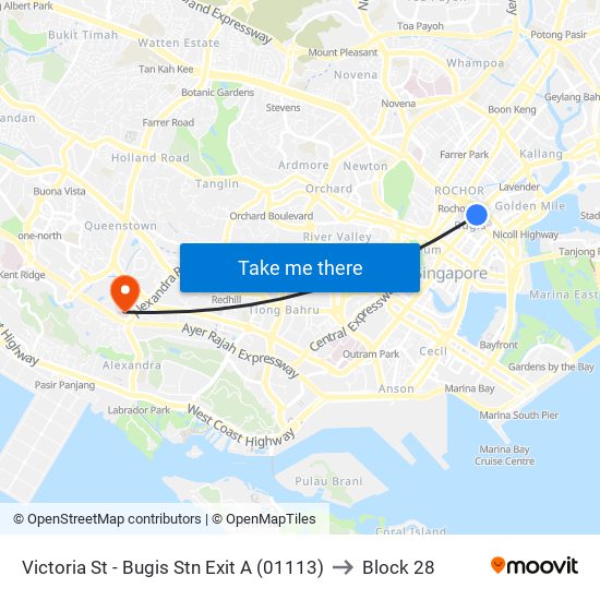 Victoria St - Bugis Stn Exit A (01113) to Block 28 map