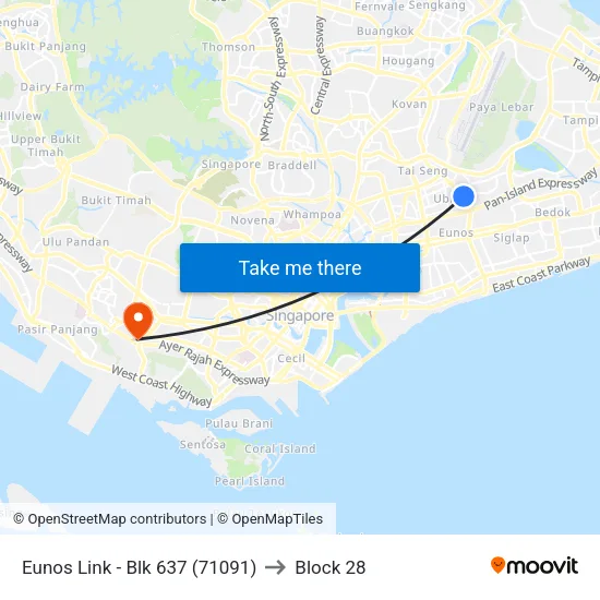 Eunos Link - Blk 637 (71091) to Block 28 map