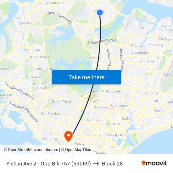 Yishun Ave 2 - Opp Blk 757 (59069) to Block 28 map