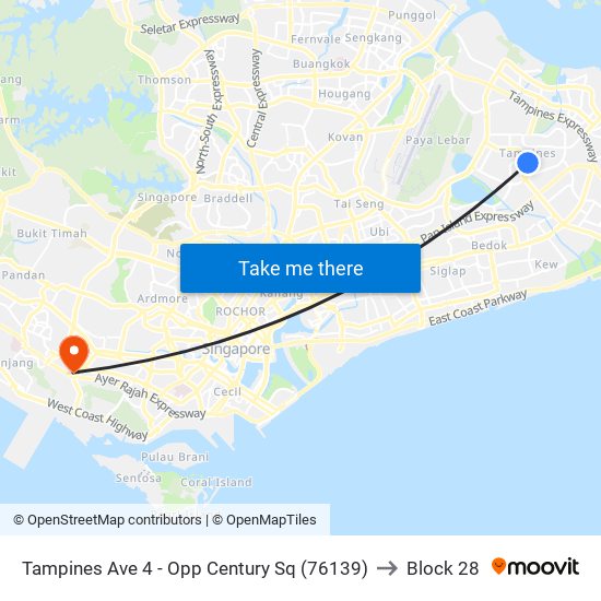 Tampines Ave 4 - Opp Century Sq (76139) to Block 28 map