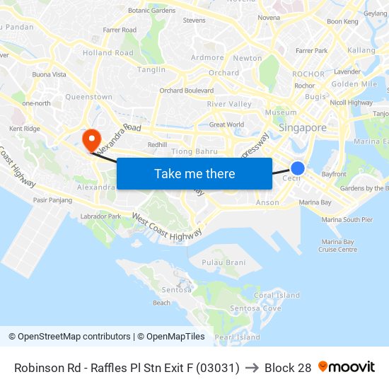 Robinson Rd - Raffles Pl Stn Exit F (03031) to Block 28 map