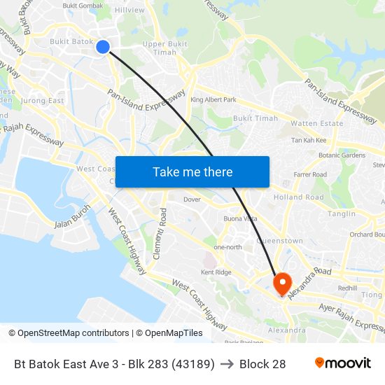 Bt Batok East Ave 3 - Blk 283 (43189) to Block 28 map