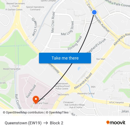 Queenstown (EW19) to Block 2 map