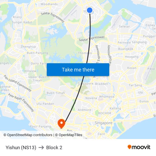 Yishun (NS13) to Block 2 map