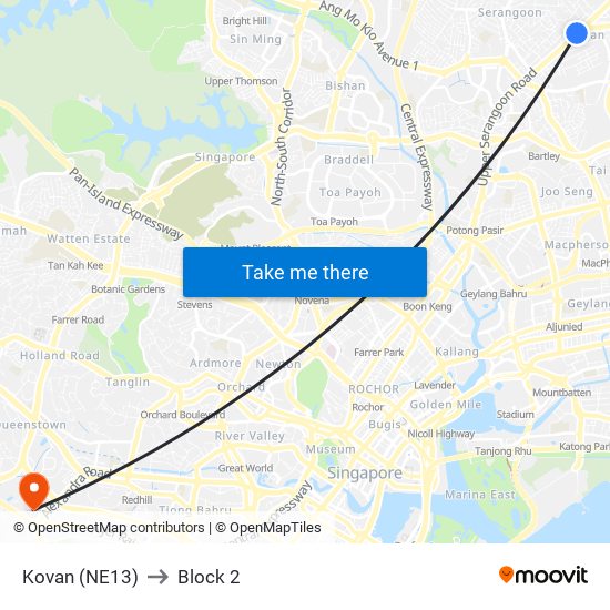 Kovan (NE13) to Block 2 map