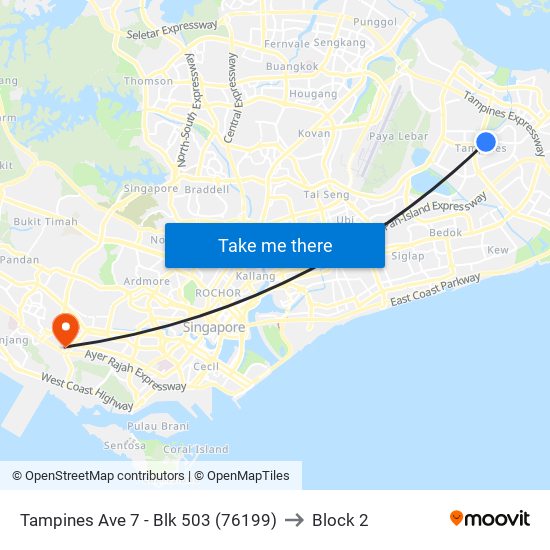 Tampines Ave 7 - Blk 503 (76199) to Block 2 map