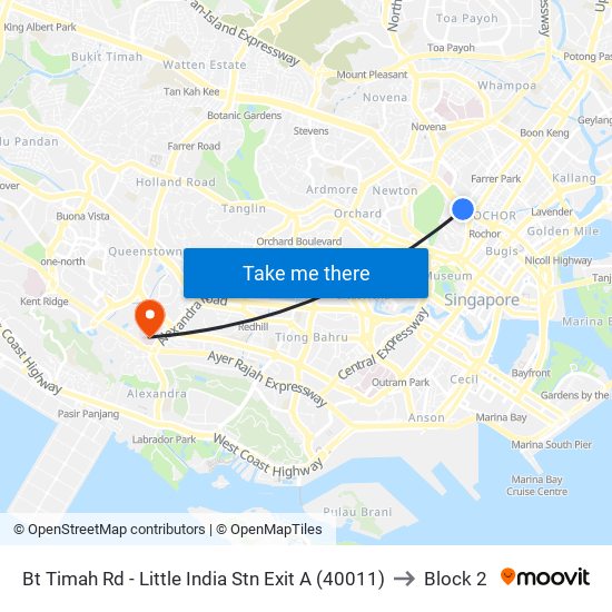 Bt Timah Rd - Little India Stn Exit A (40011) to Block 2 map