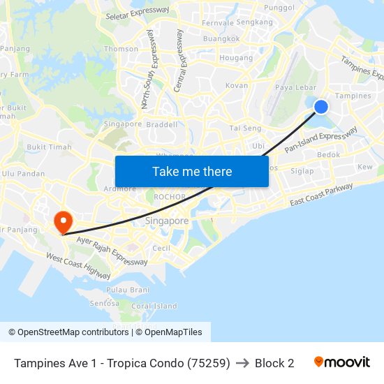 Tampines Ave 1 - Tropica Condo (75259) to Block 2 map