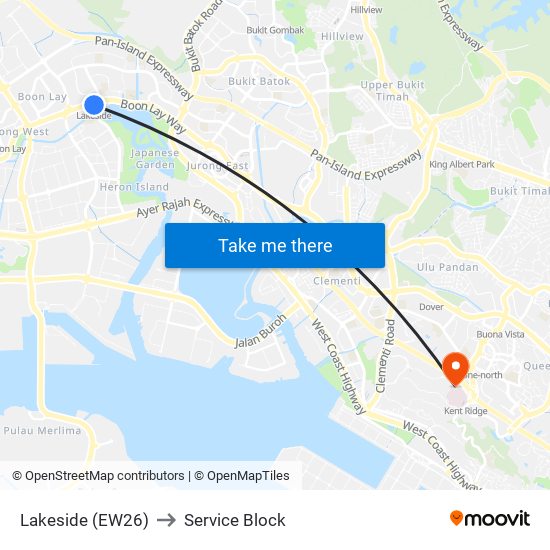 Lakeside (EW26) to Service Block map