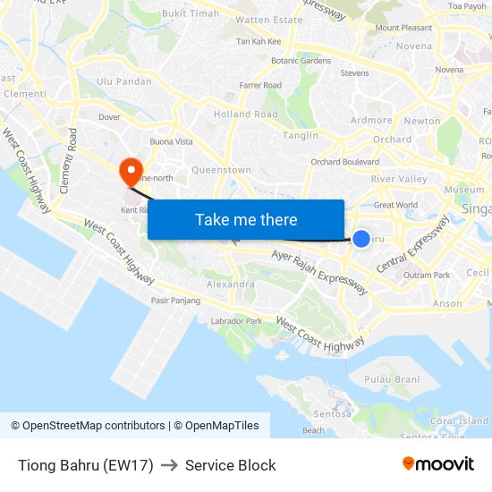 Tiong Bahru (EW17) to Service Block map