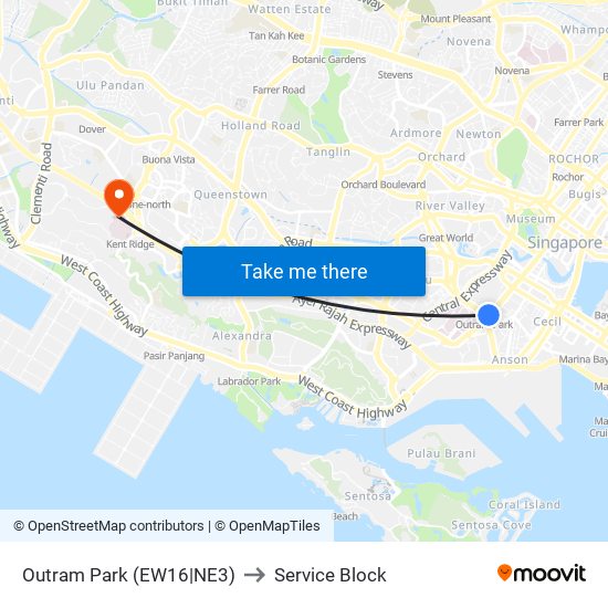 Outram Park (EW16|NE3) to Service Block map