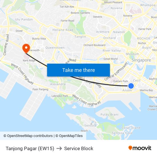 Tanjong Pagar (EW15) to Service Block map