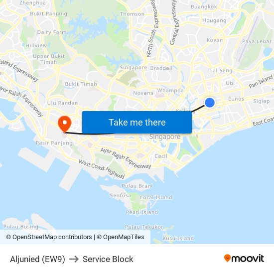 Aljunied (EW9) to Service Block map