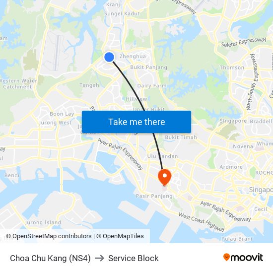 Choa Chu Kang (NS4) to Service Block map