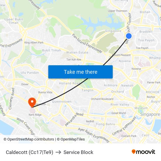 Caldecott (Cc17|Te9) to Service Block map