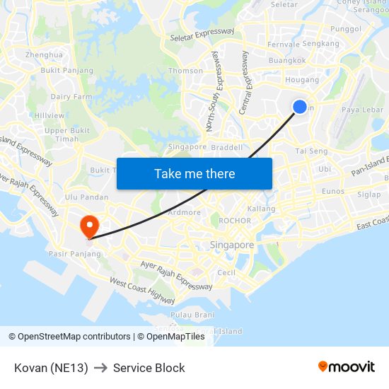 Kovan (NE13) to Service Block map