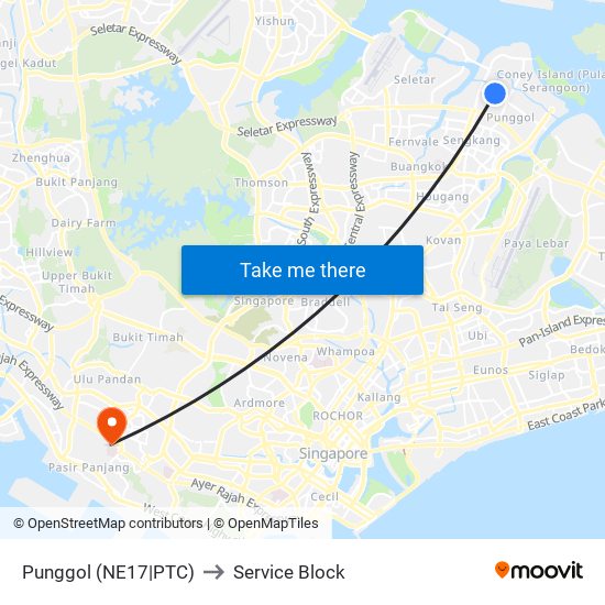 Punggol (NE17|PTC) to Service Block map