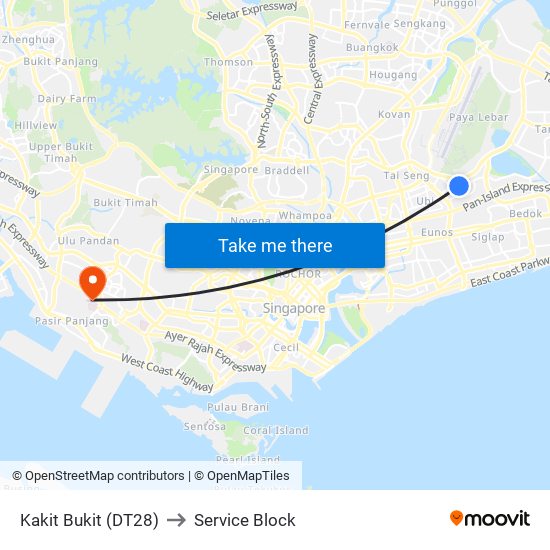 Kakit Bukit (DT28) to Service Block map