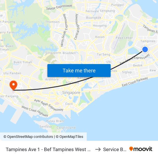 Tampines Ave 1 - Bef Tampines West Stn (75059) to Service Block map