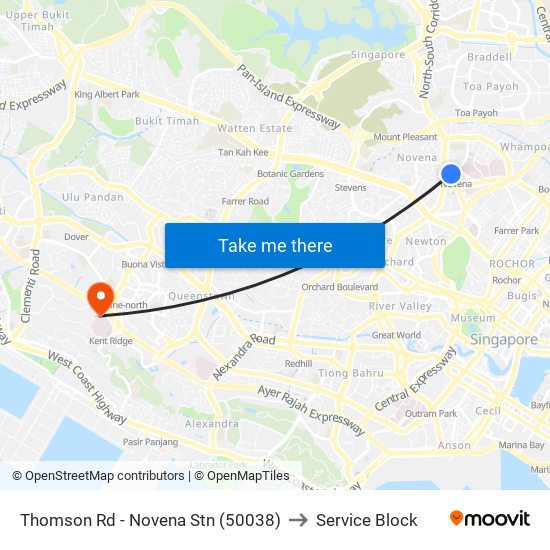 Thomson Rd - Novena Stn (50038) to Service Block map