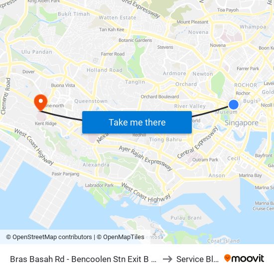 Bras Basah Rd - Bencoolen Stn Exit B (08069) to Service Block map