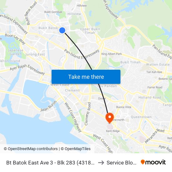 Bt Batok East Ave 3 - Blk 283 (43189) to Service Block map