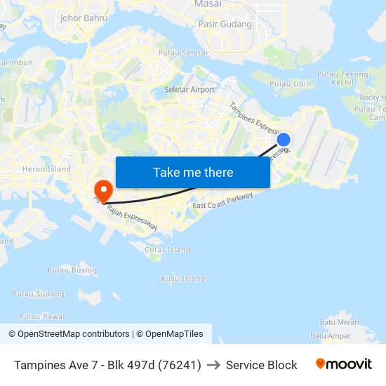 Tampines Ave 7 - Blk 497d (76241) to Service Block map