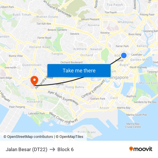 Jalan Besar (DT22) to Block 6 map