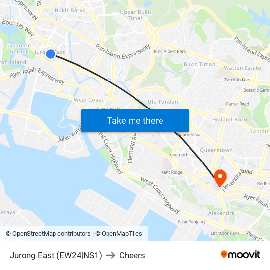 Jurong East (EW24|NS1) to Cheers map