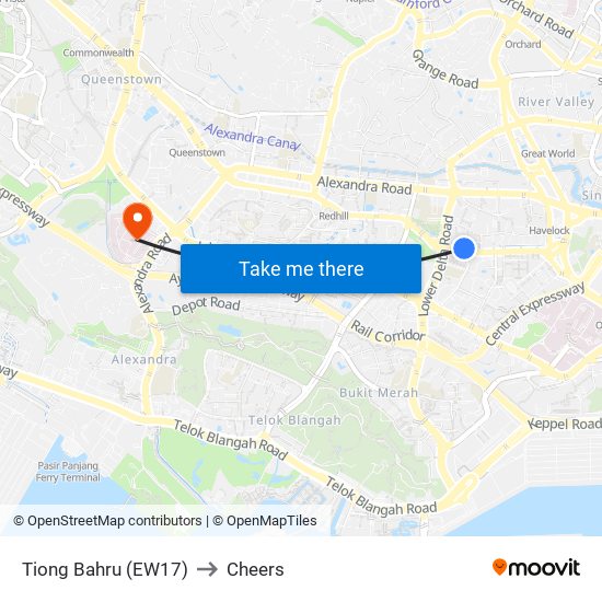 Tiong Bahru (EW17) to Cheers map