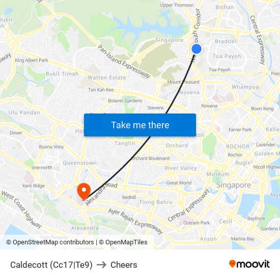 Caldecott (Cc17|Te9) to Cheers map