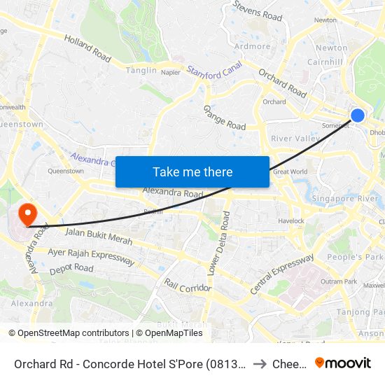 Orchard Rd - Concorde Hotel S'Pore (08138) to Cheers map