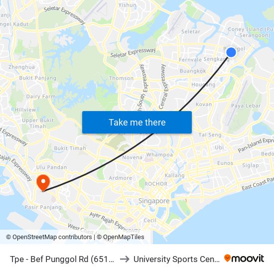 Tpe -  Bef Punggol Rd (65191) to University Sports Centre map