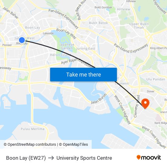 Boon Lay (EW27) to University Sports Centre map