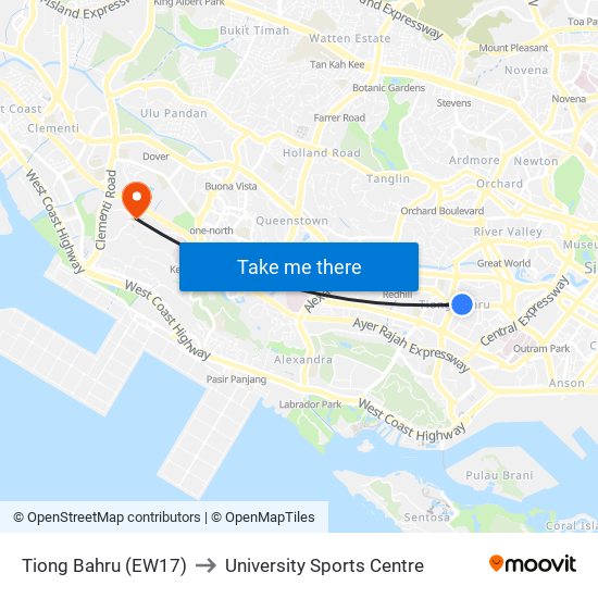 Tiong Bahru (EW17) to University Sports Centre map