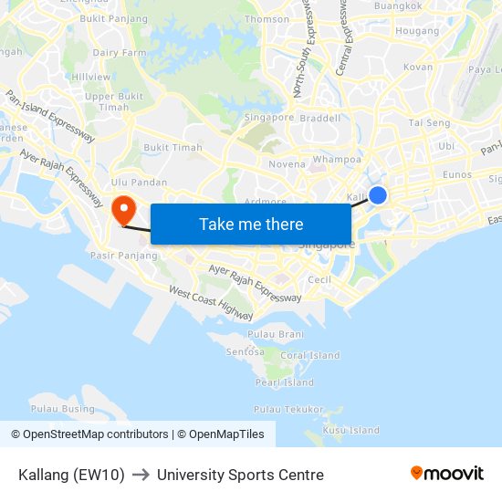 Kallang (EW10) to University Sports Centre map