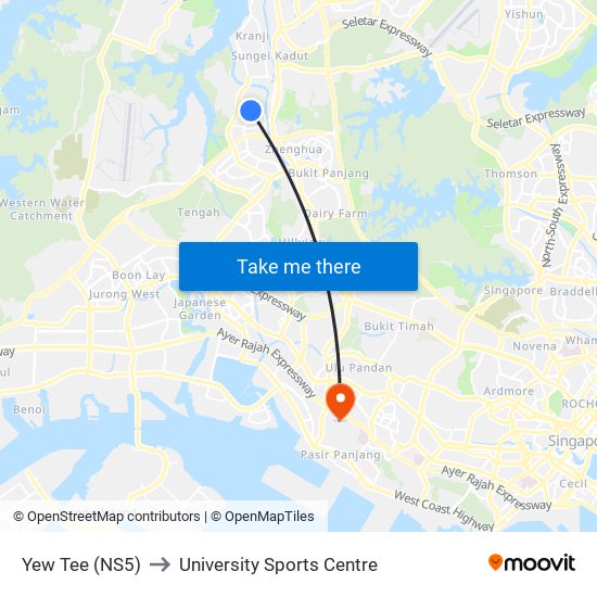 Yew Tee (NS5) to University Sports Centre map