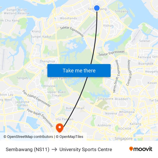 Sembawang (NS11) to University Sports Centre map