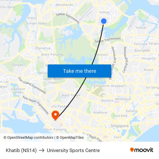 Khatib (NS14) to University Sports Centre map