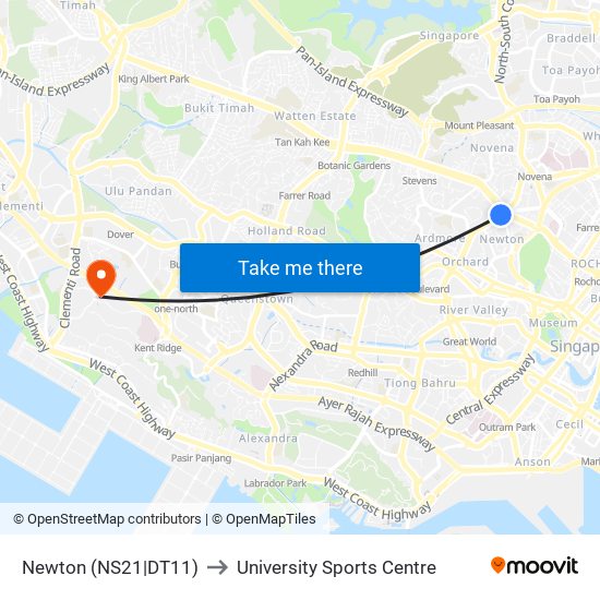 Newton (NS21|DT11) to University Sports Centre map
