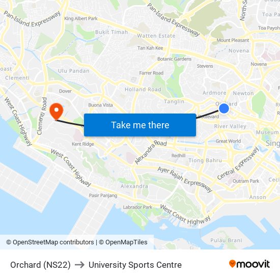 Orchard (NS22) to University Sports Centre map