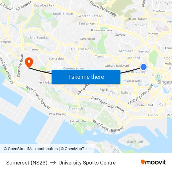 Somerset (NS23) to University Sports Centre map