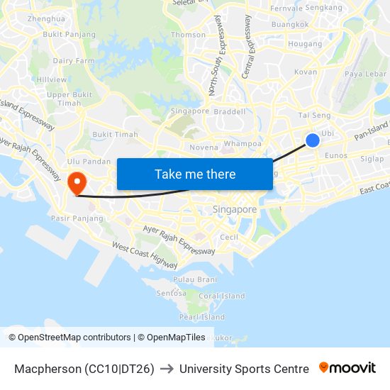Macpherson (CC10|DT26) to University Sports Centre map