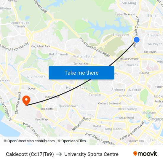 Caldecott (Cc17|Te9) to University Sports Centre map